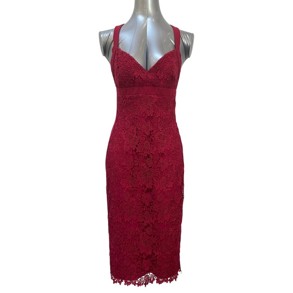 ML Monique Lhuillier Scarlet Candlelight Lace Sheath Dress Women's Size 6 Red